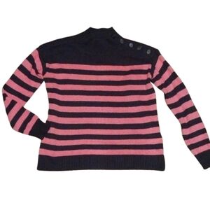Loft Petites Striped Sweatee Retro Turtleneck 90s 1990s Pink Navy Emo Scene